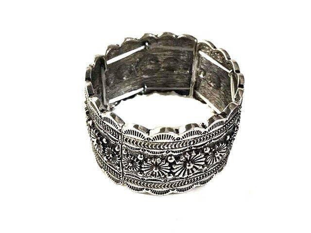 Flower Concho Pattern Metal Stretch Bracelet - Shadowplay Collection