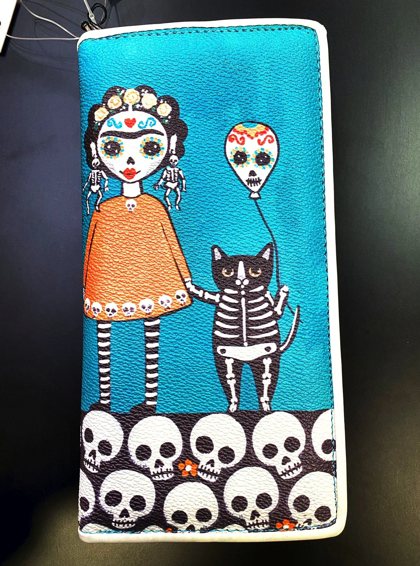 Frida Inspired Skeleton Cat Wallet-Blue - Shadowplay Collection