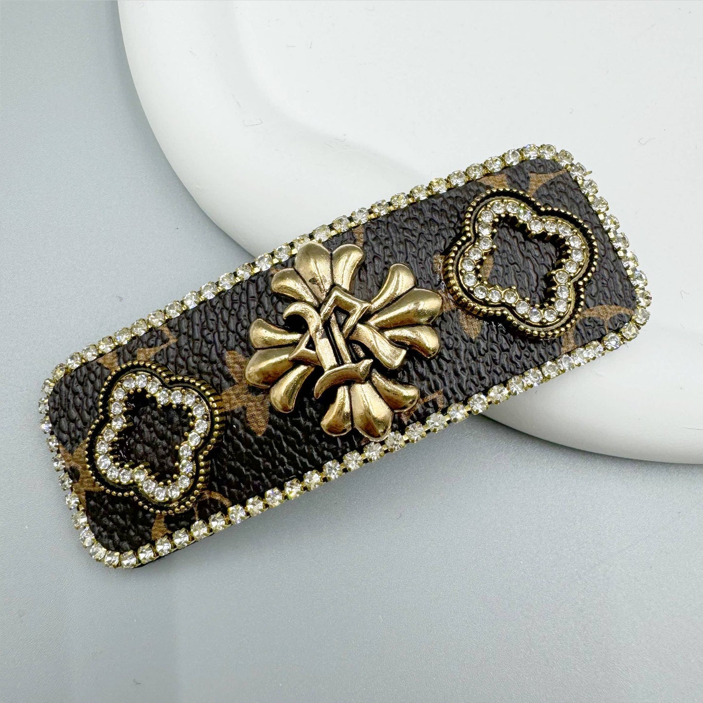 Cross Rhinestone Rectangle Hair Clip