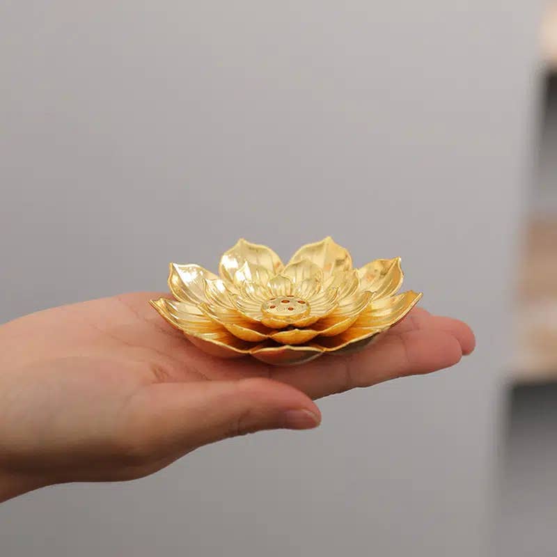 Lotus Shaped Golden Incense Burner