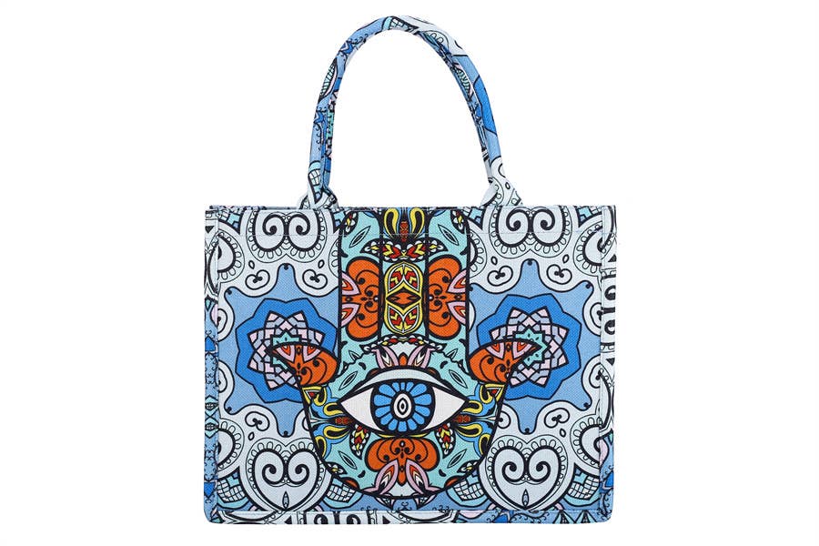 Hamsa Printed Colorful Standing Tote Handbag