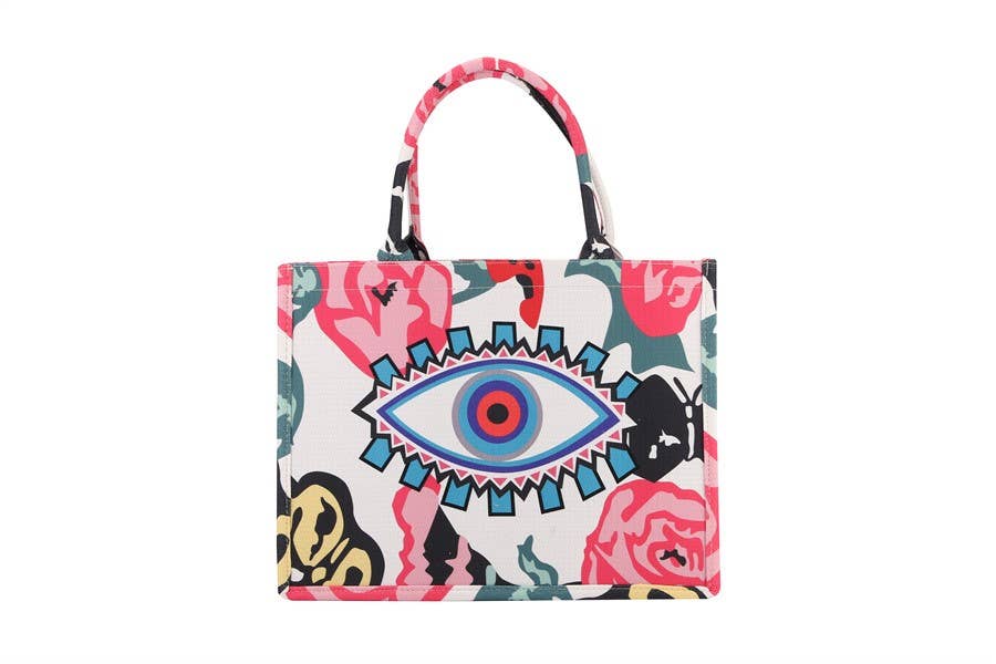 Evil Eye Print Colorful Standing Tote Handbag