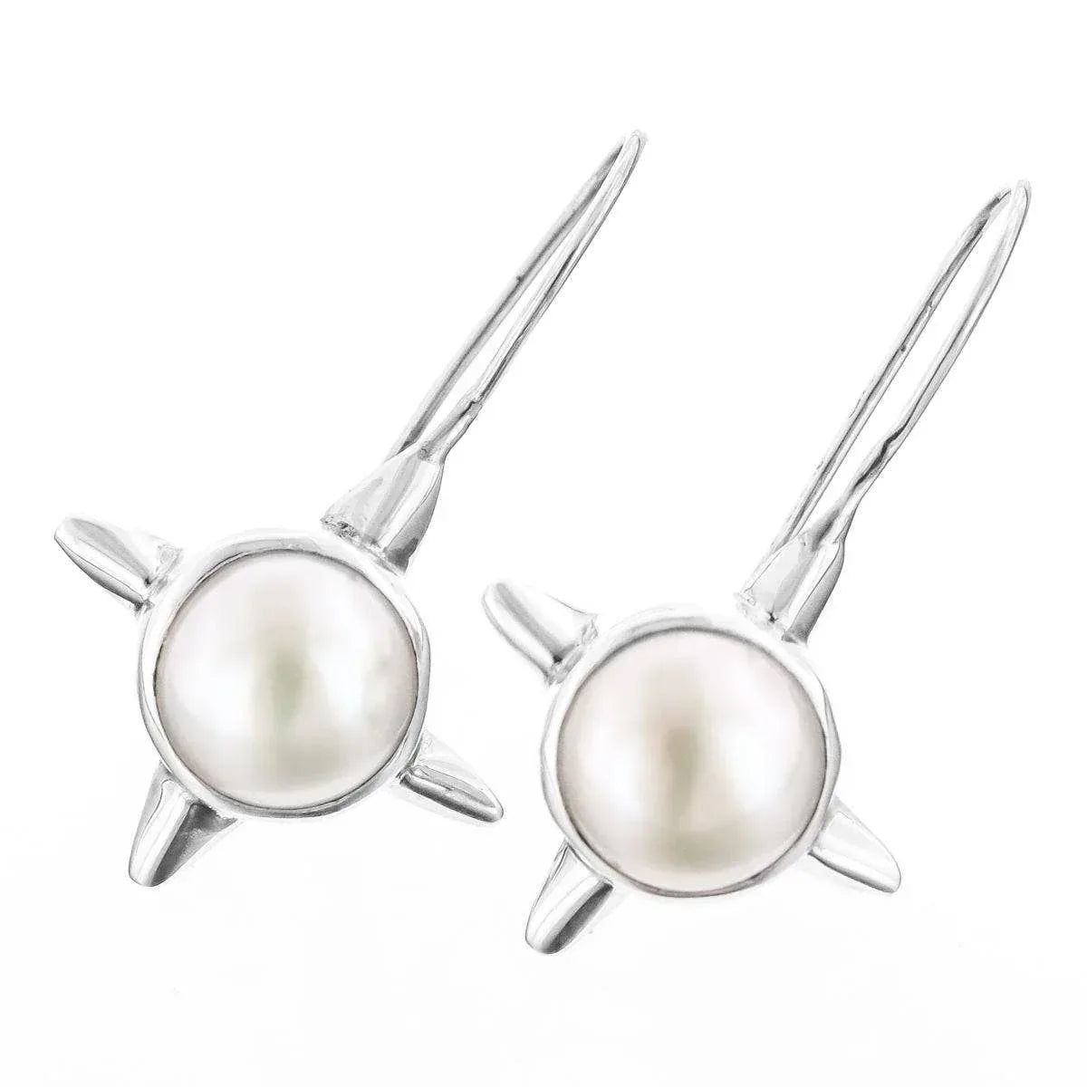 Biwa Freshwater Pearl Sterling Silver Star Earrings - Shadowplay Collection