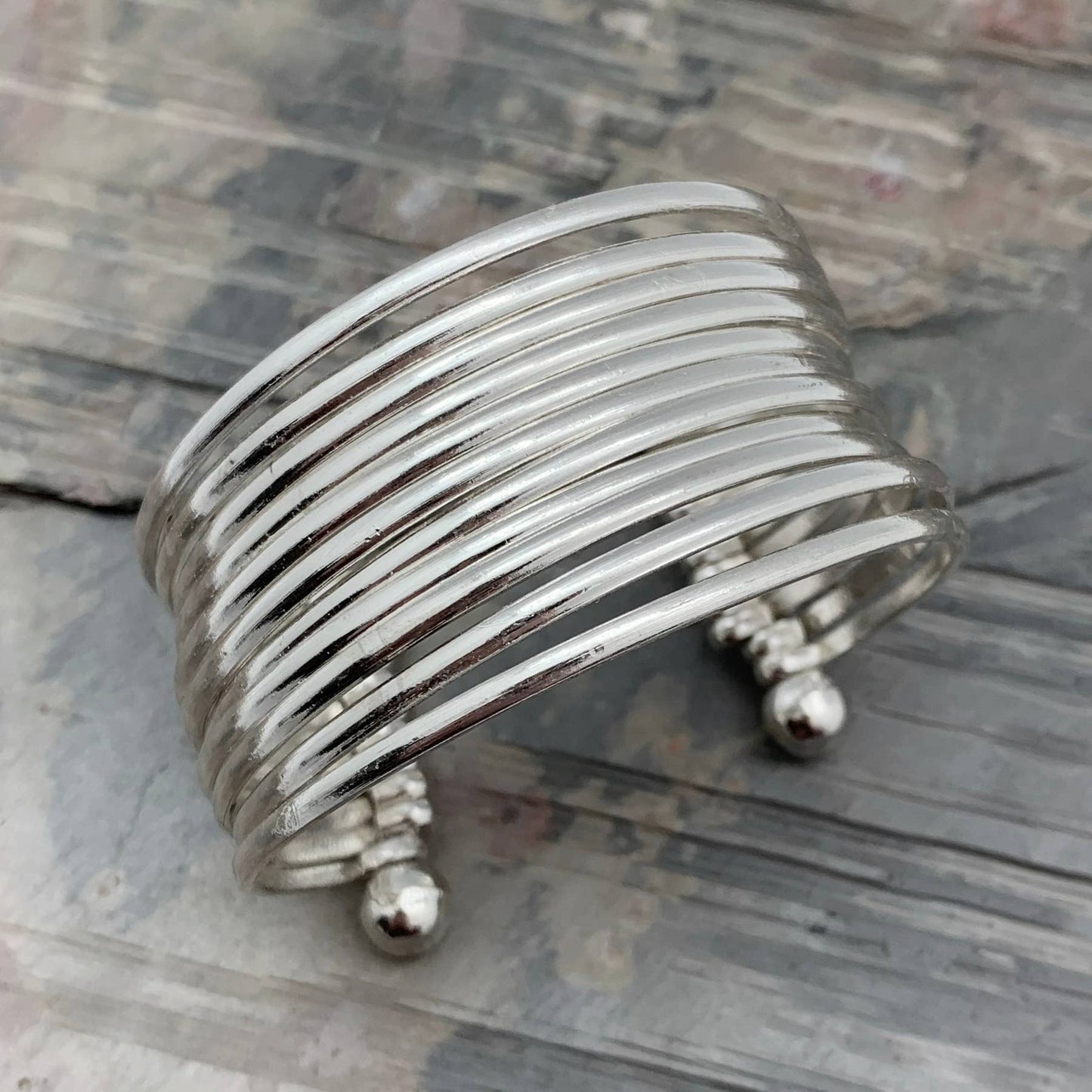 Silver Plated Smooth Bands Adjustable Cuff Bracelet