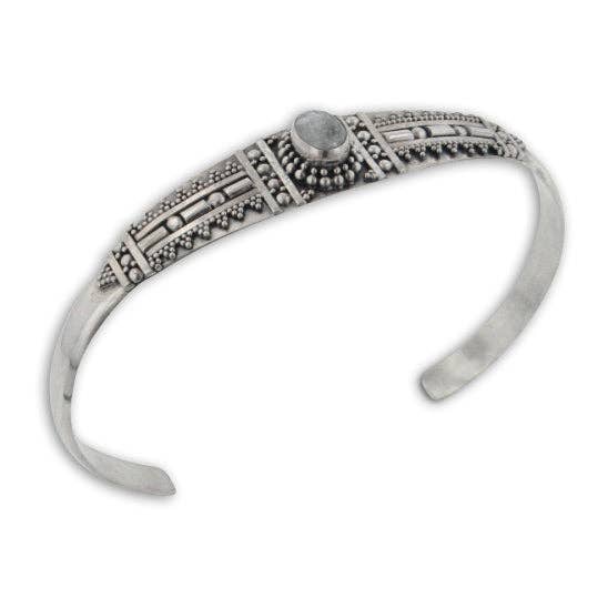 Egyptian Style Rainbow Moonstone Sterling Silver Cuff Bracelet