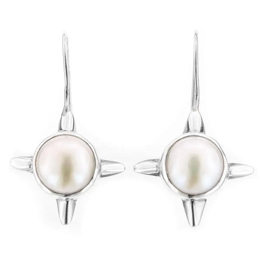 Biwa Freshwater Pearl Sterling Silver Star Earrings - Shadowplay Collection