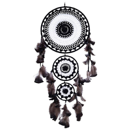 Black & White Crochet Triple Dreamcatcher - Shadowplay Collection