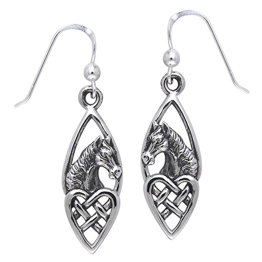Silver horse head earrings with heart design on a white background- Shadowplay Collection Gift Shop