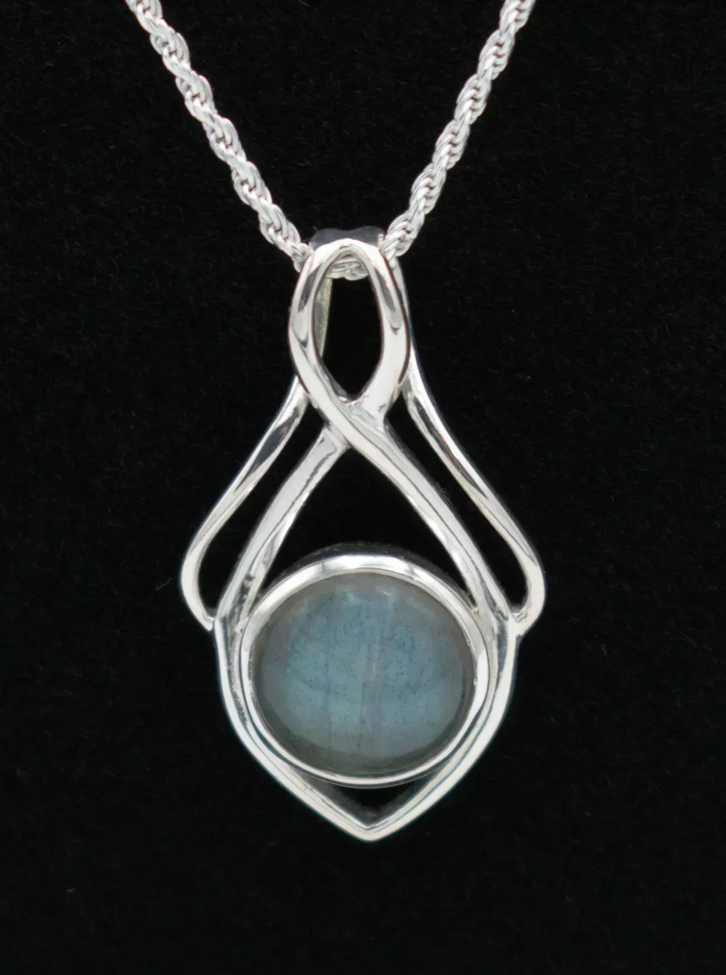 Labradorite Sterling Silver Chic Pendant with Sterling Silver Rope Chain - Shadowplay Collection