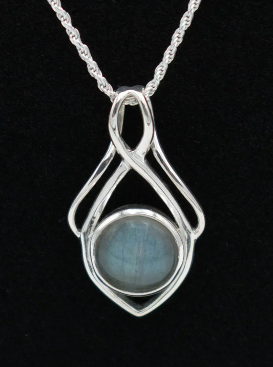 Labradorite Sterling Silver Chic Pendant with Sterling Silver Rope Chain - Shadowplay Collection