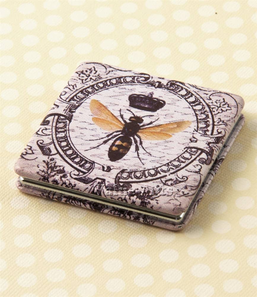 Compact mirror with bee design on a polka dot background- Shadowplay Collection Gift Shop