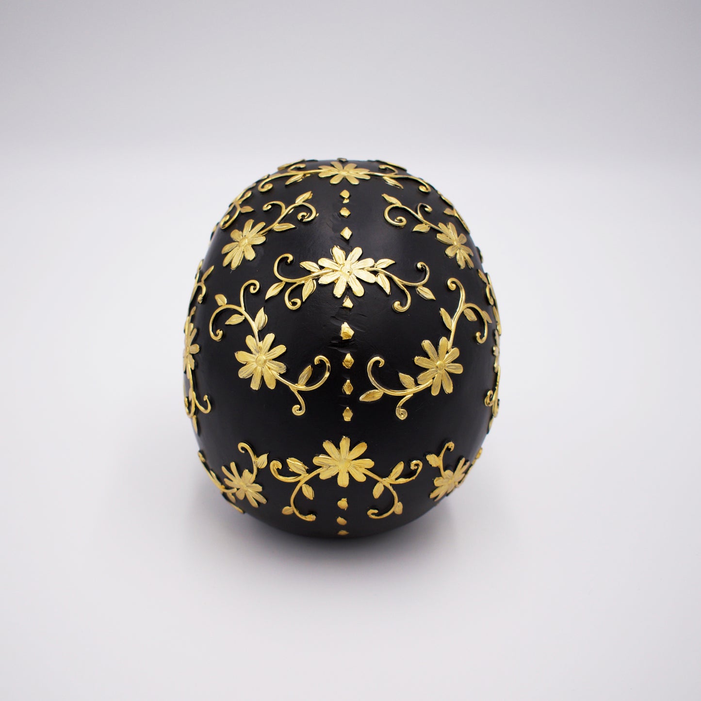 Black Skull with Gold Floral Design Sculpture