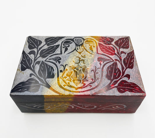 Hamsa Hand with Om Symbol Soapstone Box with Hinged Lid