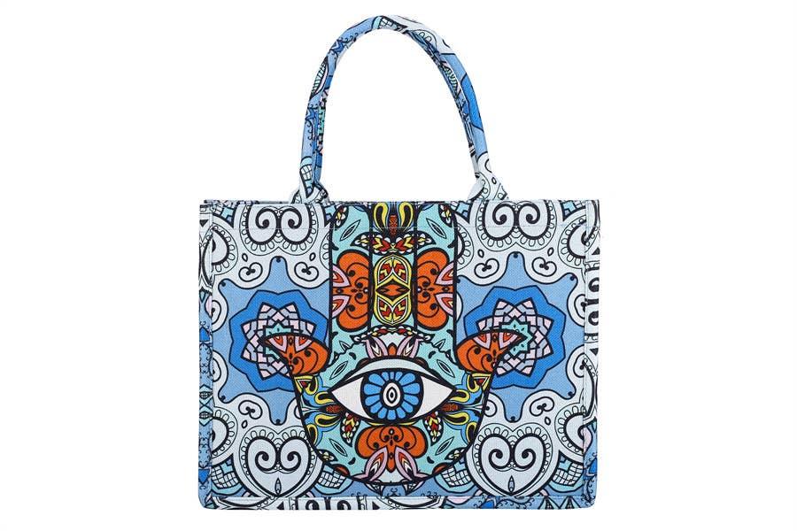 Hamsa Printed Colorful Standing Tote Handbag - Shadowplay Collection