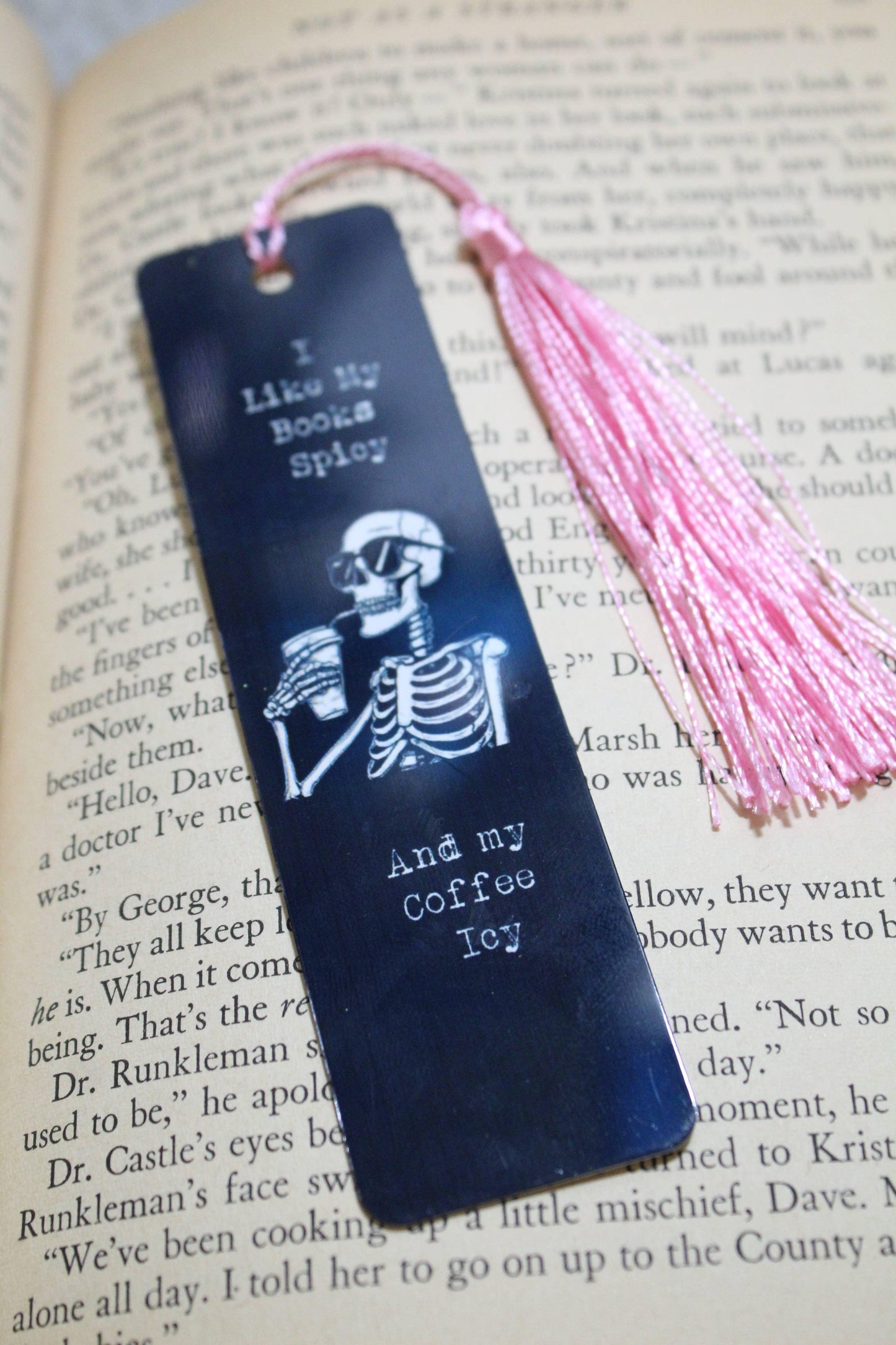 I Like My Books Spicy and My Coffee Icy Metal Bookmark - Shadowplay Collection