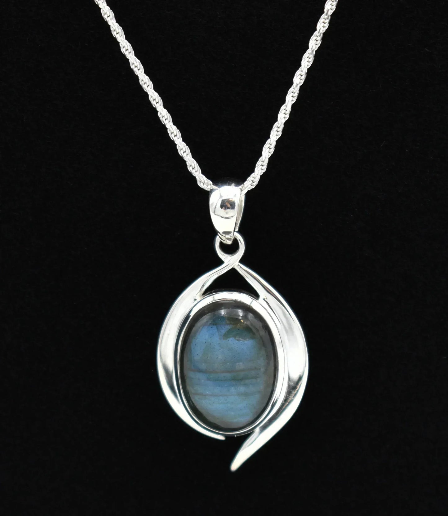 Labradorite Sterling Silver Rhapsody Pendant with Sterling Silver Rope Chain - Shadowplay Collection