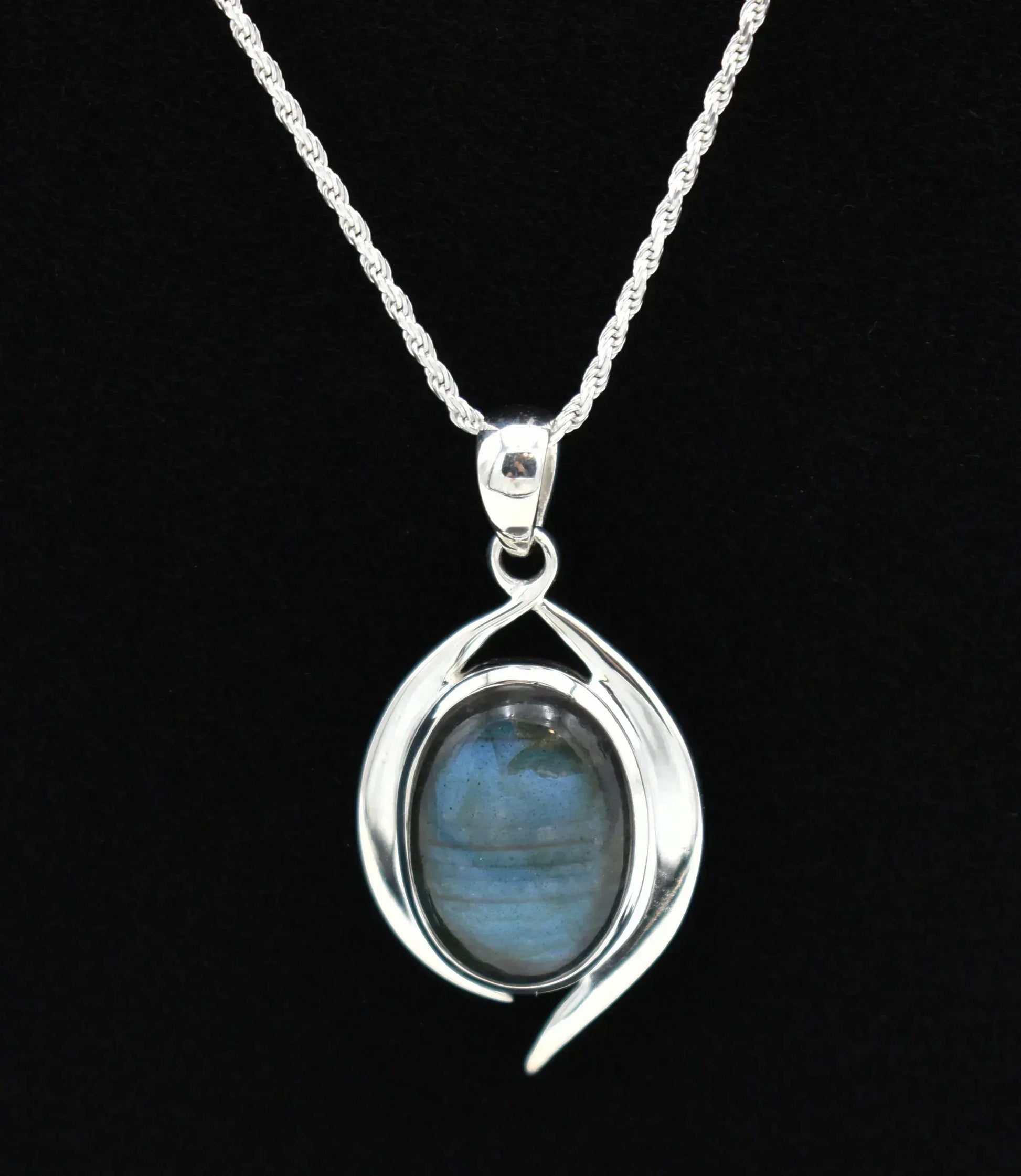 Labradorite Sterling Silver Rhapsody Pendant with Sterling Silver Rope Chain - Shadowplay Collection