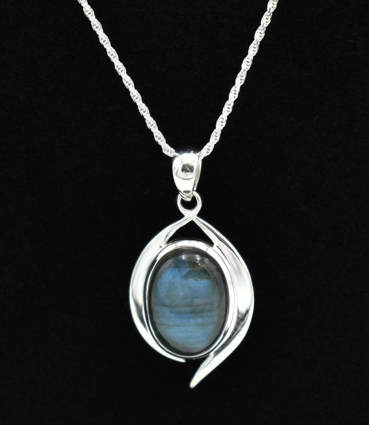 Labradorite Sterling Silver Rhapsody Pendant with Sterling Silver Rope Chain - Shadowplay Collection