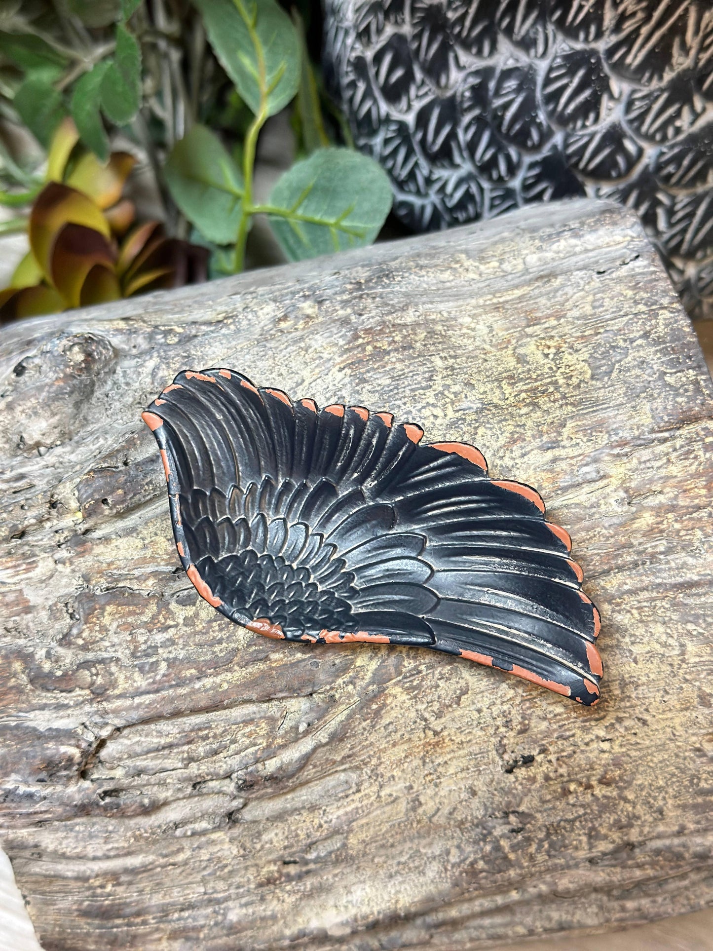 Small Angel Wing Jewelry or Coin Tray in Rustic Black - Shadowplay Collection