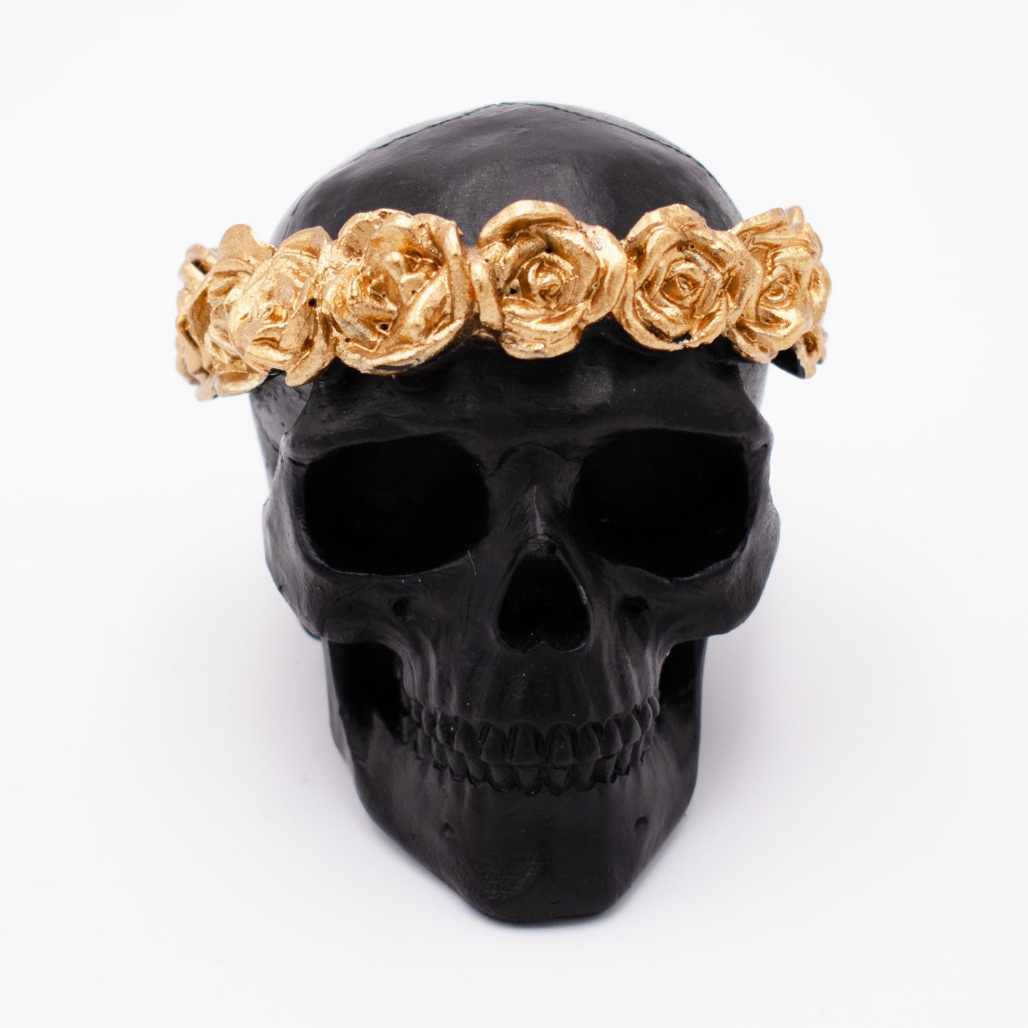 Black Mini Skull with Gold Floral Crown