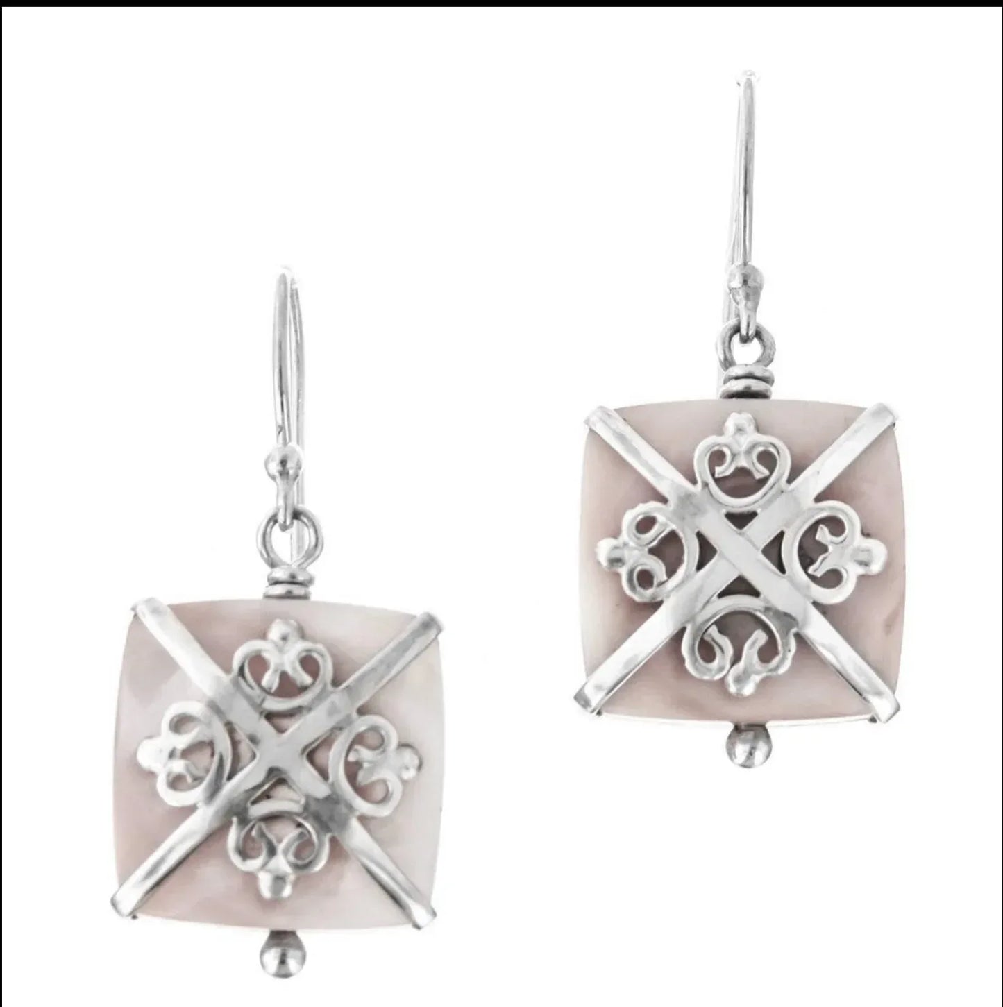 Mother of Pearl Shell Filigree Sterling Silver Earrings - Shadowplay Collection