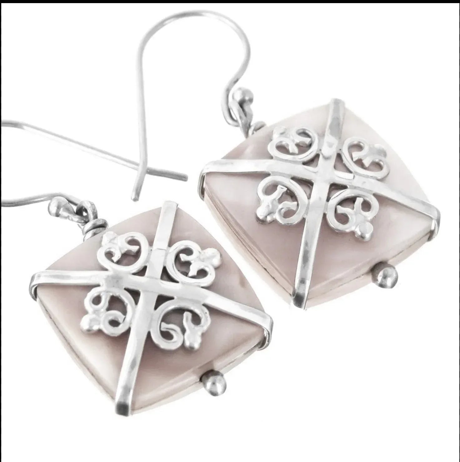 Mother of Pearl Shell Filigree Sterling Silver Earrings - Shadowplay Collection