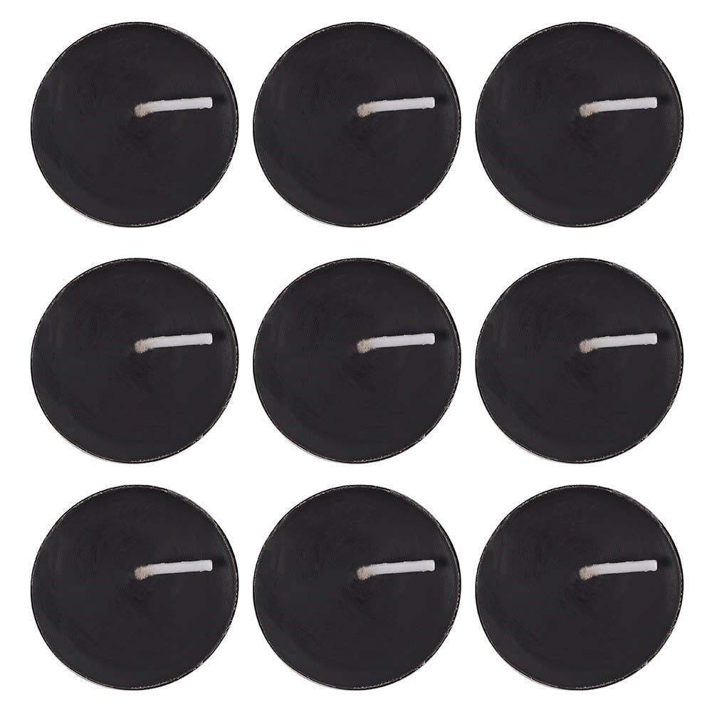 Nine black candles with white wicks arranged in a 3x3 grid on a white background.- Shadowplay Collection Gift Shop