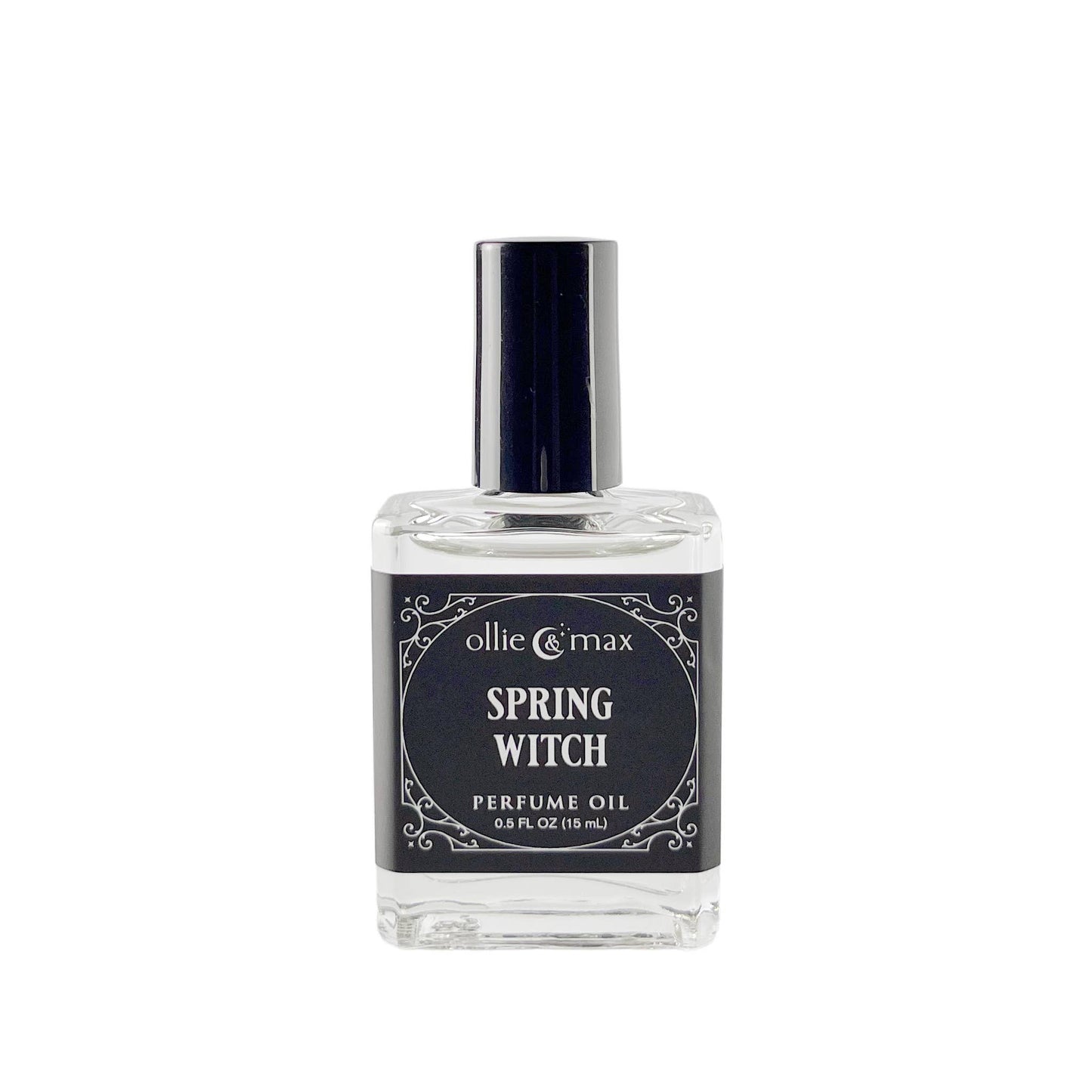 Perfume oil bottle labeled 'Spring Witch' by ollie & max on a white background