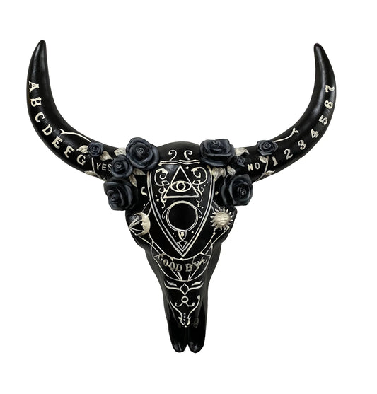 Ouija Design Long Horned Steer Skull Wall Hanging - Shadowplay Collection