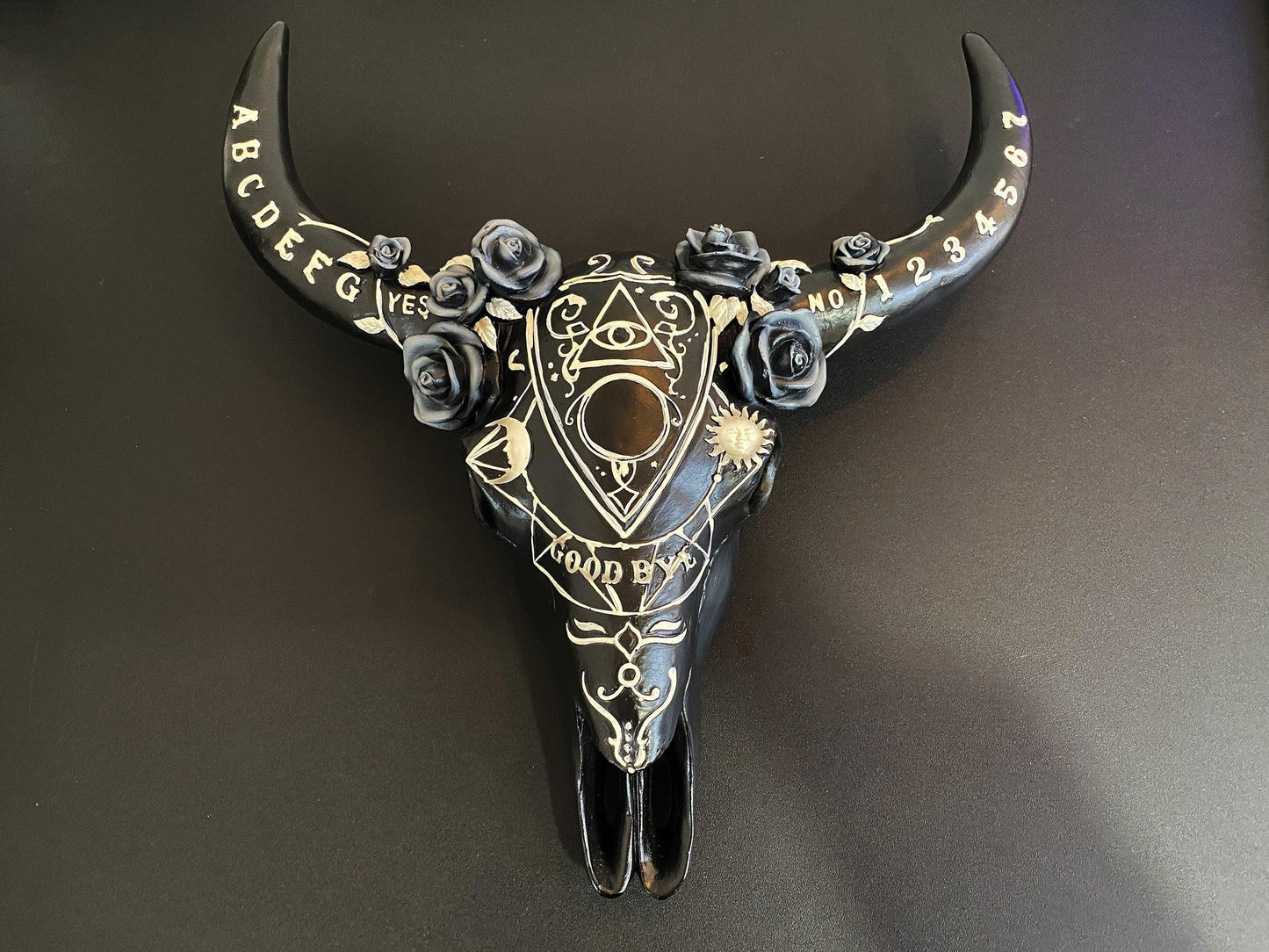 Ouija Design Long Horned Steer Skull Wall Hanging - Shadowplay Collection