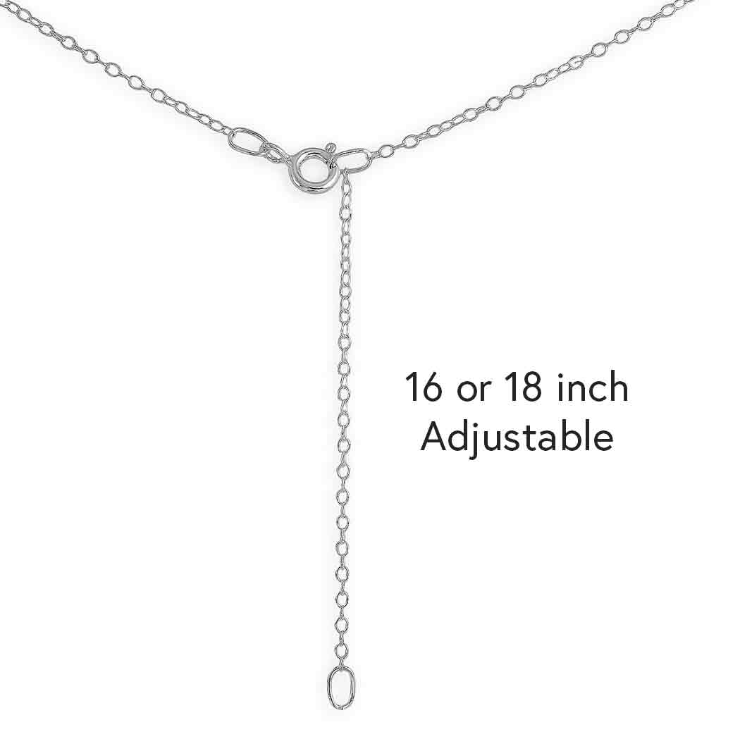 Silver necklace with an adjustable chain on a white background