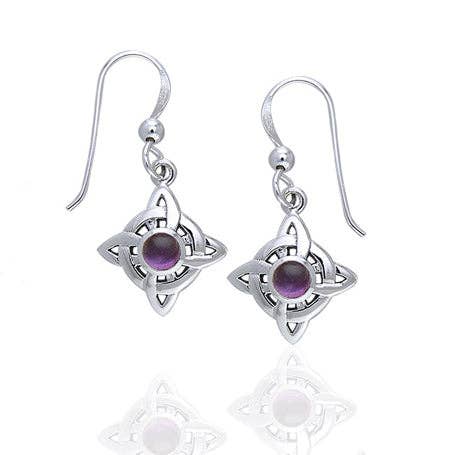 Silver earrings with purple gemstones on a white background- Shadowplay Collection Gift Shop