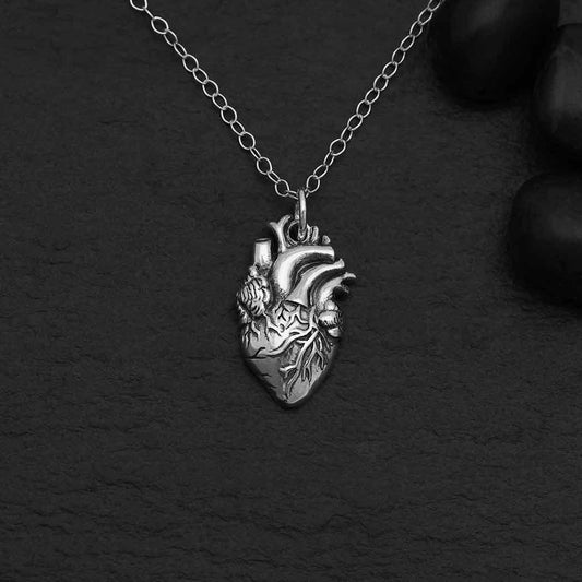 Sterling Silver Anatomical Heart Necklace - Shadowplay Collection Gift Shop