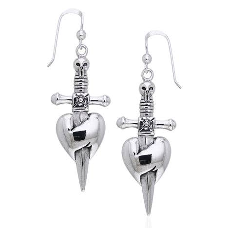 Silver dagger-shaped earrings on a white background-Shadowplay Collection