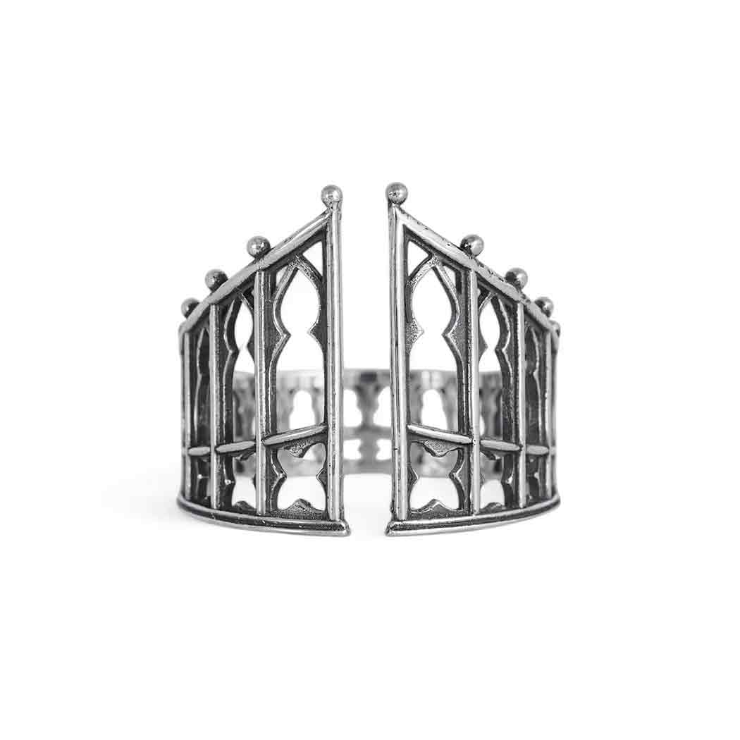 Gothic Gate adjustable ring with white background- Shadowplay Collection Gift Shop