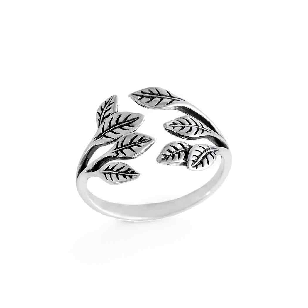 Silver leaf-shaped ring on a white background- Shadowplay Collection Gift Shop in San Antonio, TX