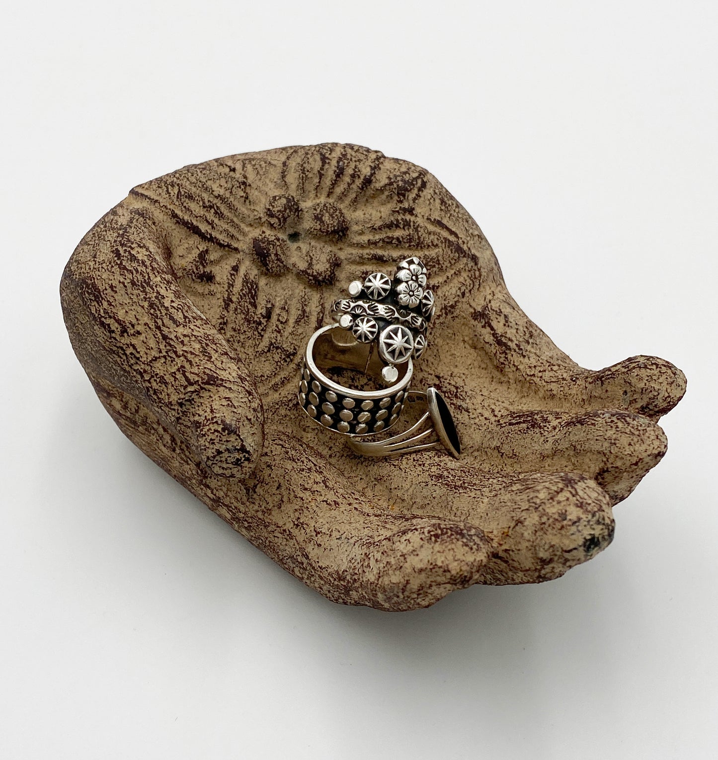 Stone Hand Lotus Flower Trinket Holder