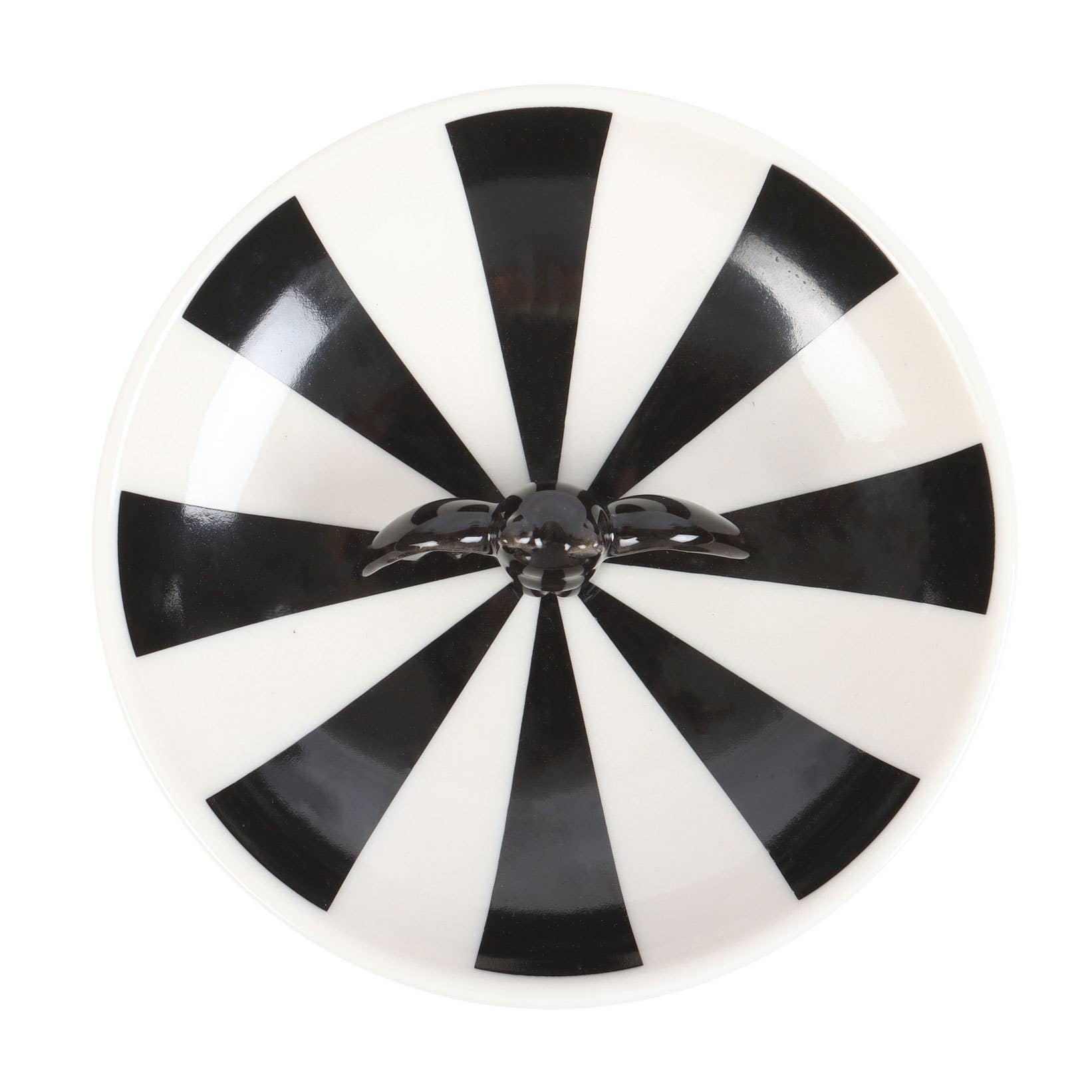 Top view of the ceramic striped bat trinket dish with white background- Shadowplay Collection Gift Shop in San Antonio, TX