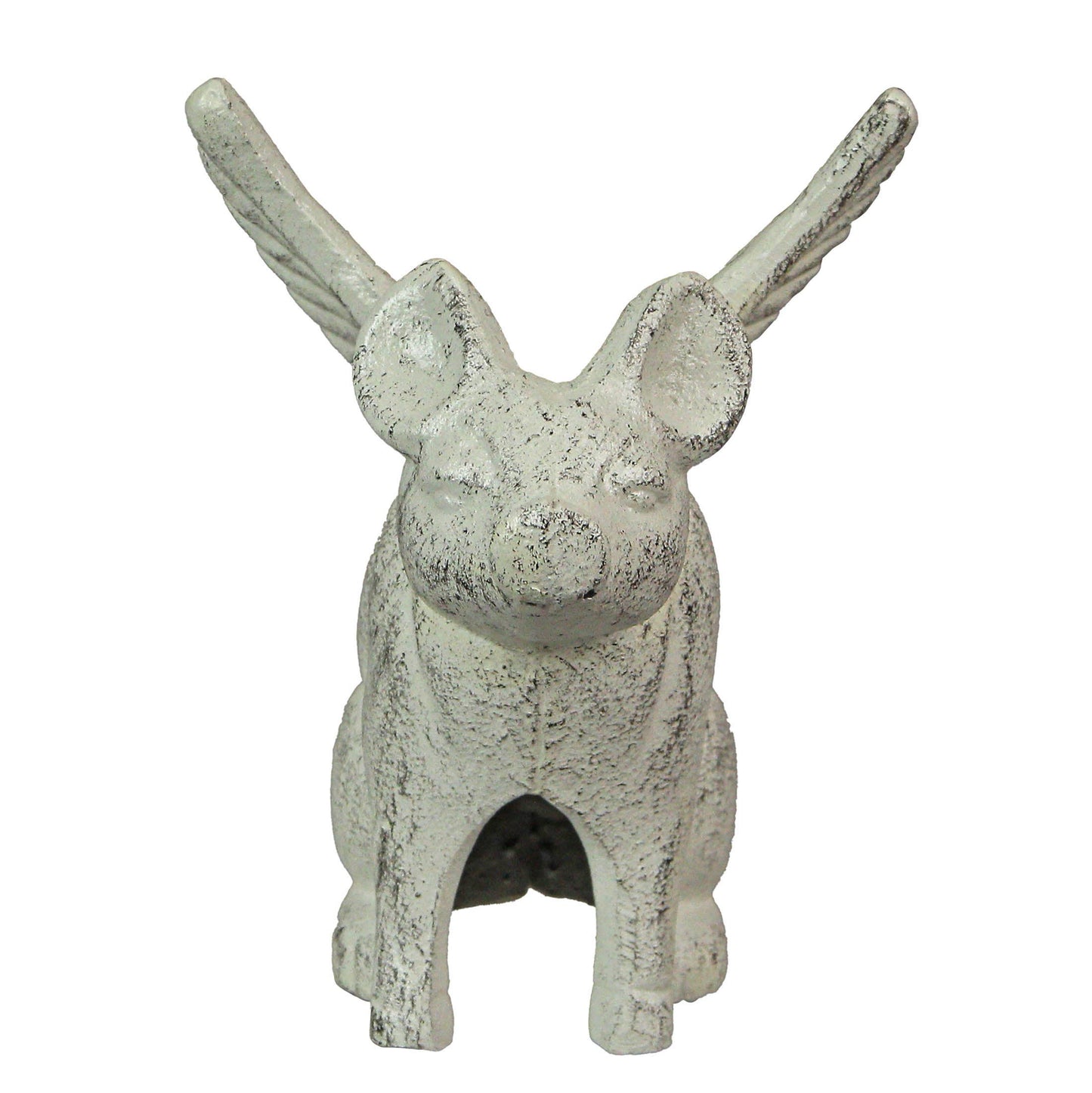 Cast Iron Distressed White Flying Pig Bookends