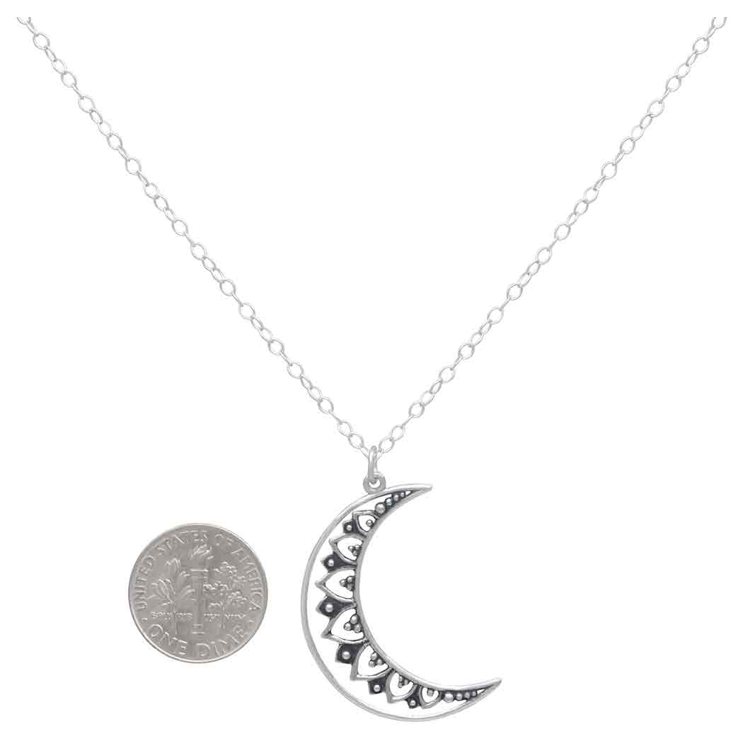 Sterling Silver Mandala Moon Necklace