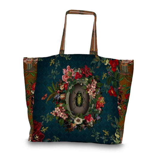 Large Beetle and Floral Design Tote Bag - Shadowplay Collection