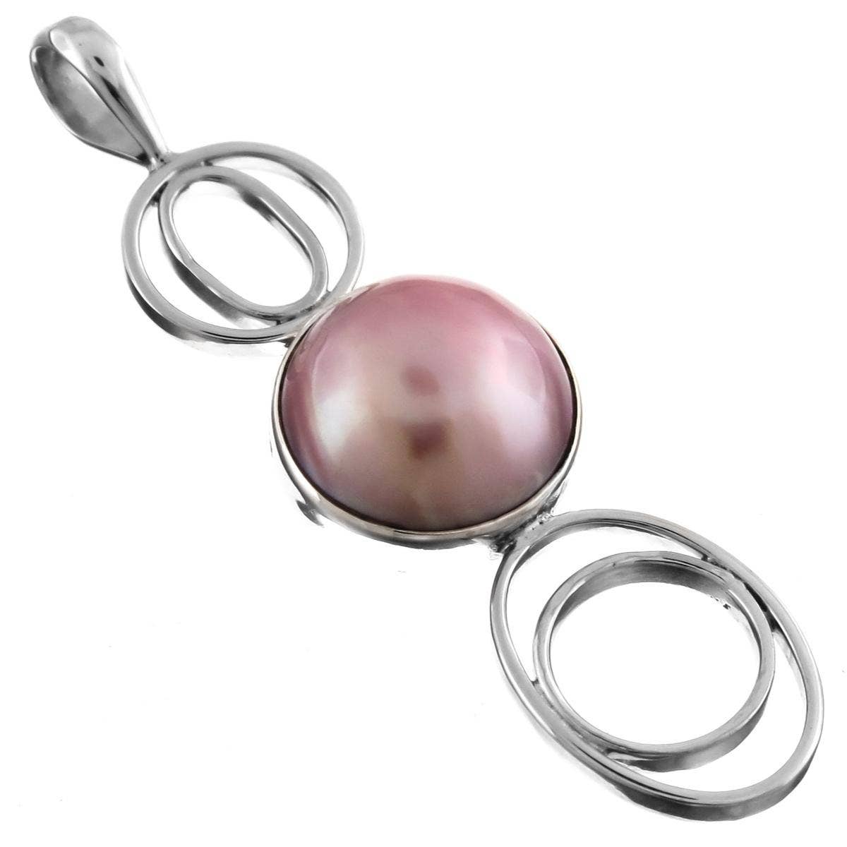 Pink Mabe Pearl Sterling Silver Pendant with Sterling Silver Rope Chain
