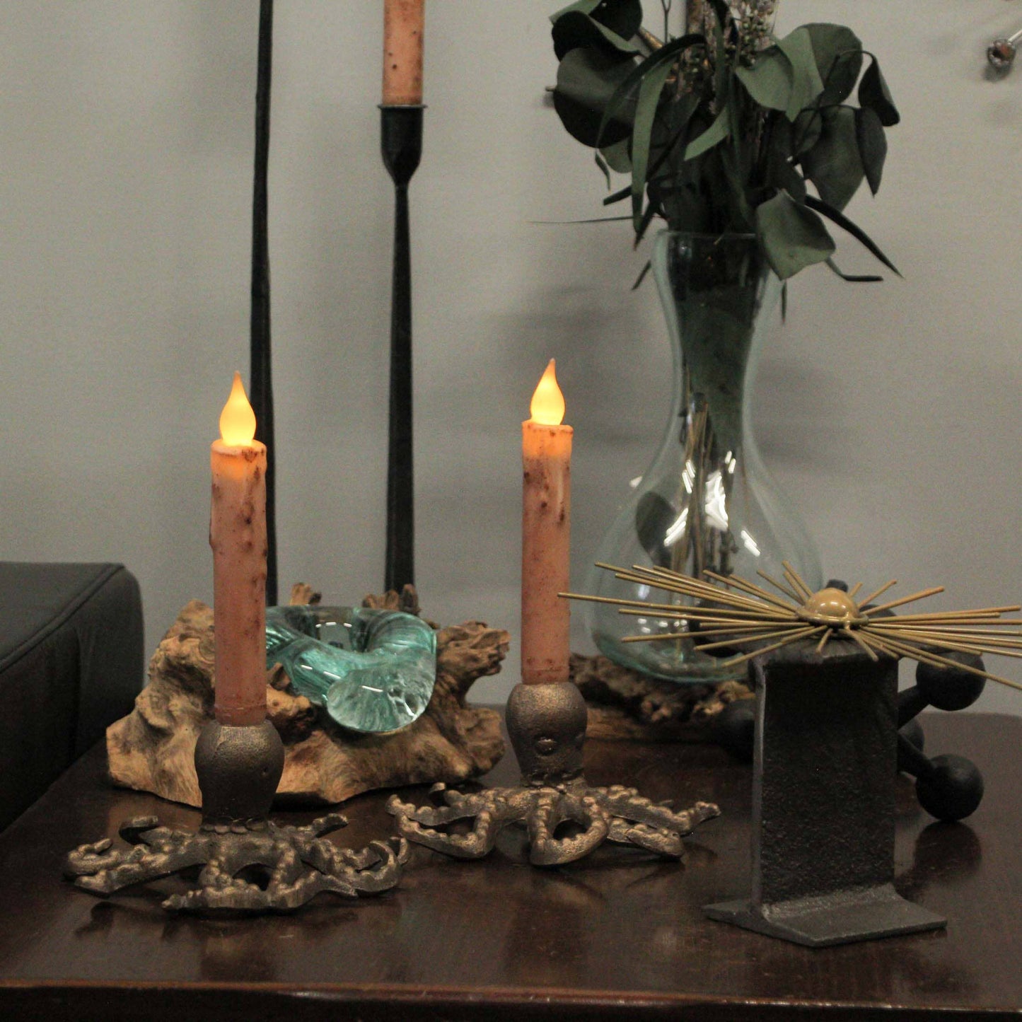 Antique Gold Finish Cast Iron Octopus Taper Candle Holder