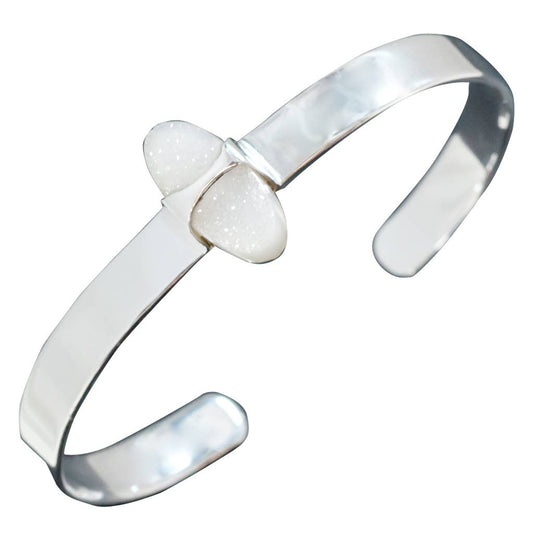 Oval White Druzy Sterling Bangle Bracelet