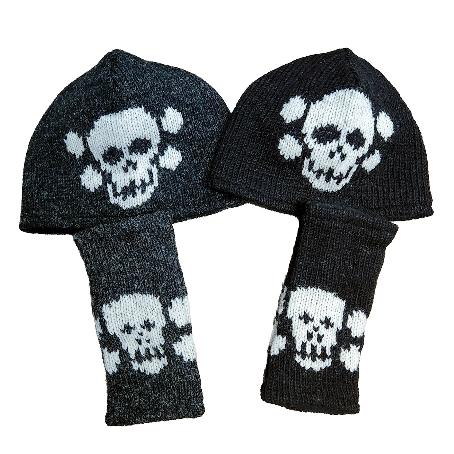 Skull and Crossbones Handwarmers/Fingerless Gloves-Black