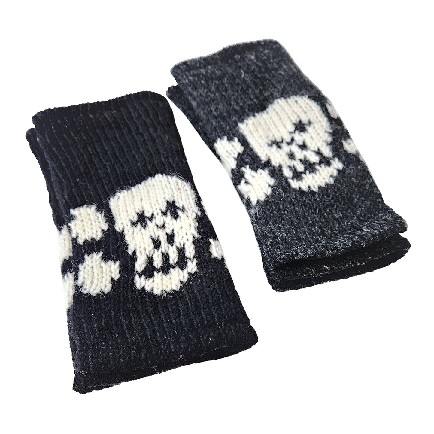 Skull and Crossbones Handwarmers/Fingerless Gloves-Black