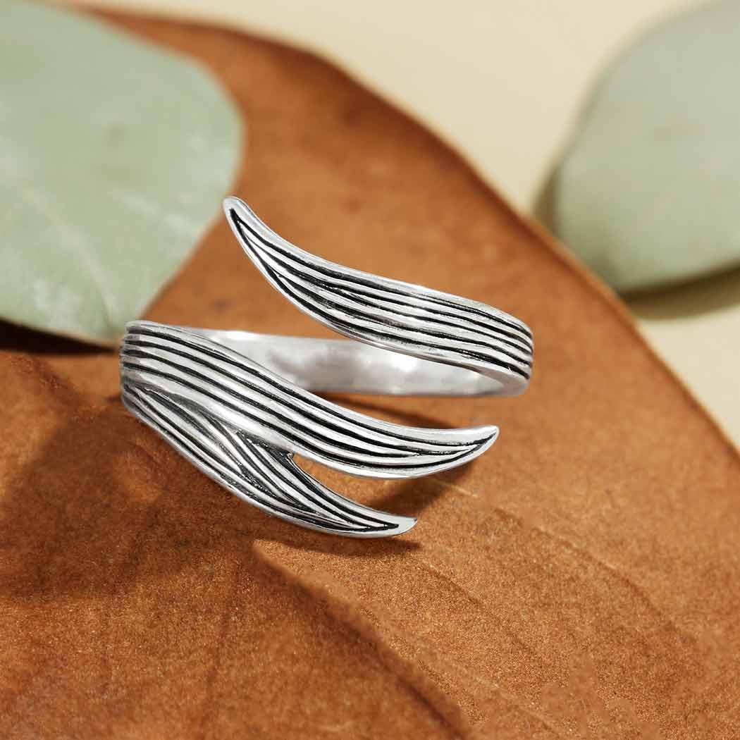 Sterling Silver Adjustable Long Leaf Ring - Shadowplay Collection