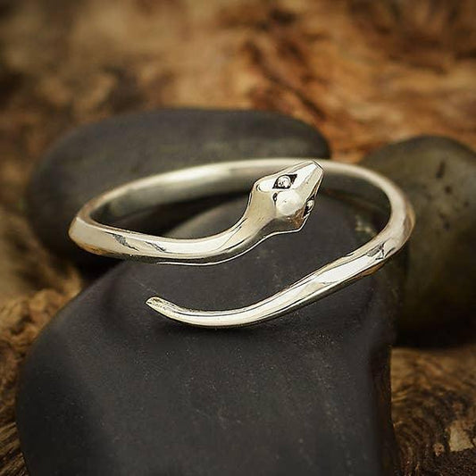 Sterling Silver Adjustable Simple Snake Ring - Shadowplay Collection
