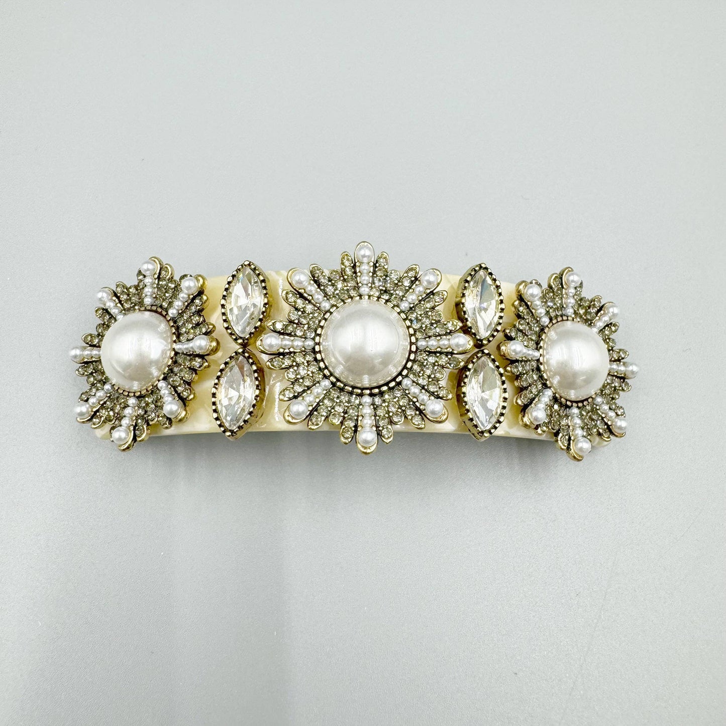 Floral Pearl Rhinestone Acrylic Hair French Barrette