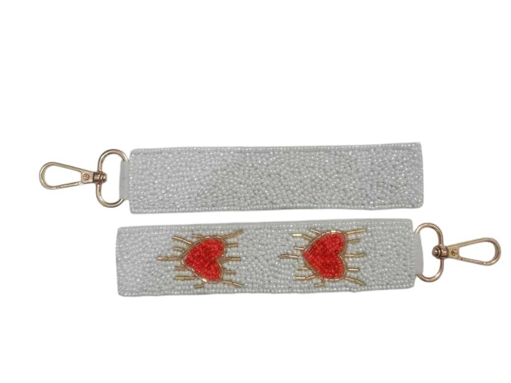 Heart Themed Beaded Wristlet Strap Keychain